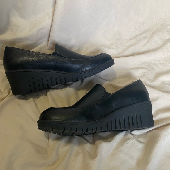 Black Platform Wedge Loafers Flex Step Size 8.5 - Picture 7 of 12